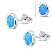Synthetic Opal Oval Silver Stud Earrings, e345